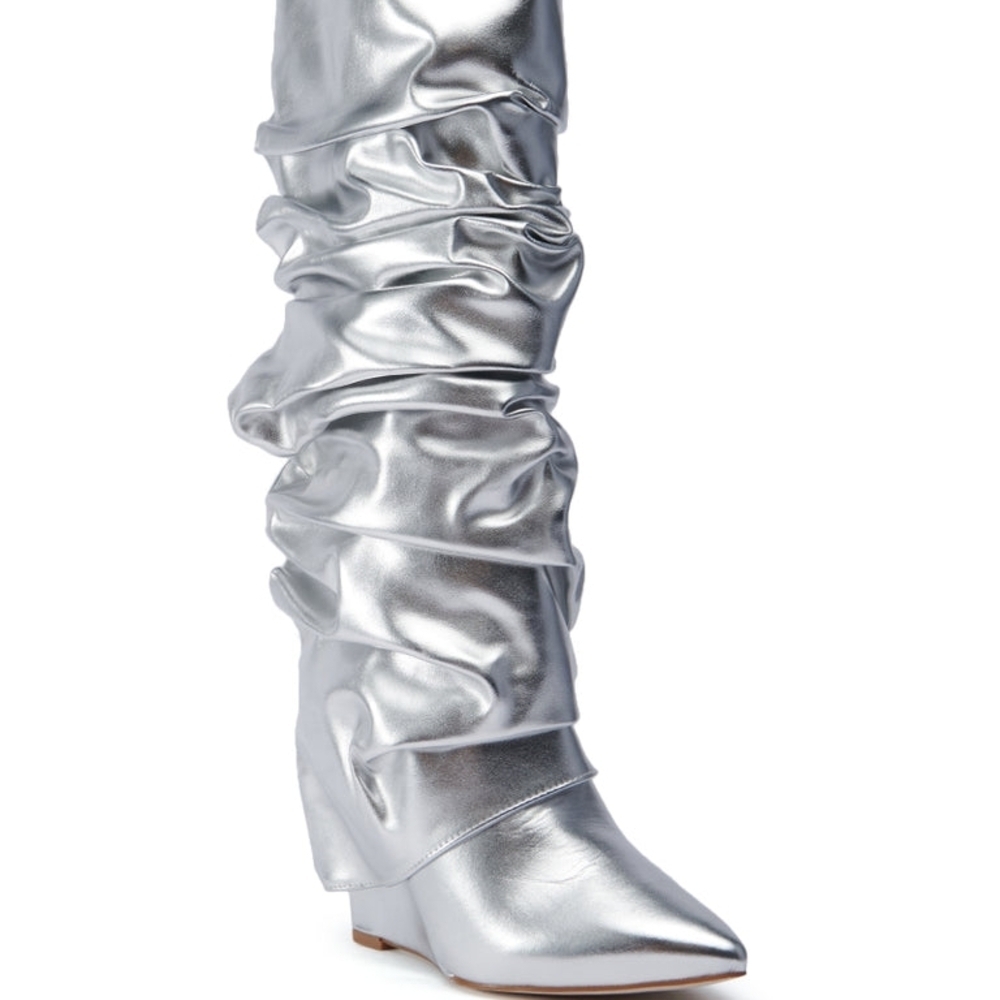 Azalea Wang "Glistening CoverGirl"  Metallic Silver Ankle Boots - Picture 7 of 11